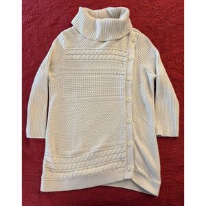 Banana Republic Factory Turtleneck Cableknit Sweater Side Buttons Cotton Blend L